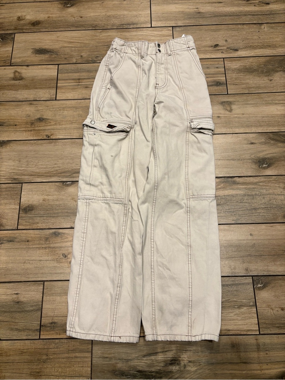 BDG Urban Outfitters Cream Off-White Wide Leg Utility Cargo Pants Womens 26
